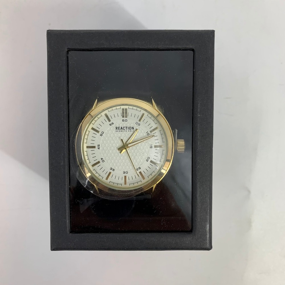 Reaction Kenneth Cole Men's Gold‎ Tone Watch with Black Band and Box